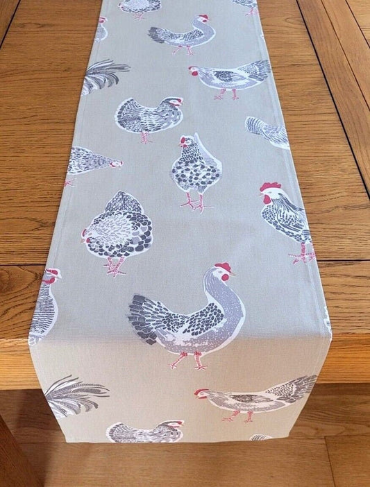 Table Runner Rooster Hen Chicken Design , Sage Green Table Runner , Easter Table Runner 36" 48" 54" 60" 64" 72" 84" 96" 104" - CushionCoverAndDecor