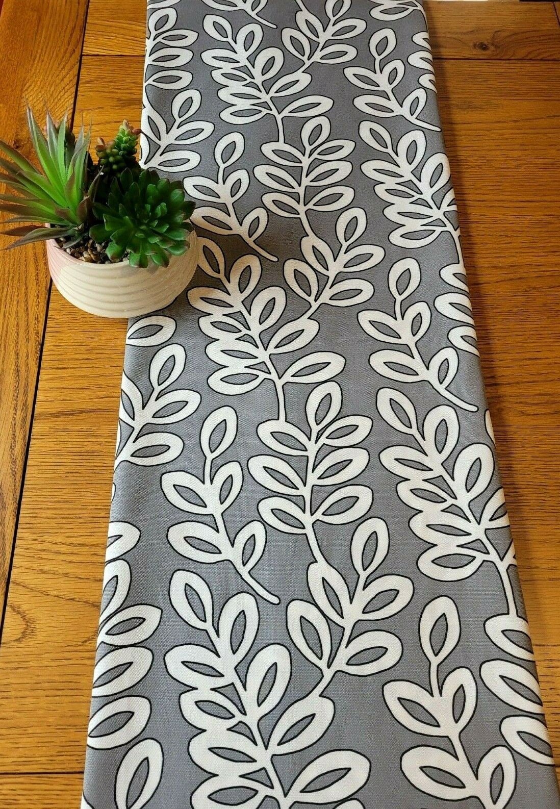 Table Runner Scandinavian Leaves Grey Charcoal Design 36" 48" 54" 60" 64" 72" 84" 96" 104" ILiv 100% Cotton Handmade - CushionCoverAndDecor