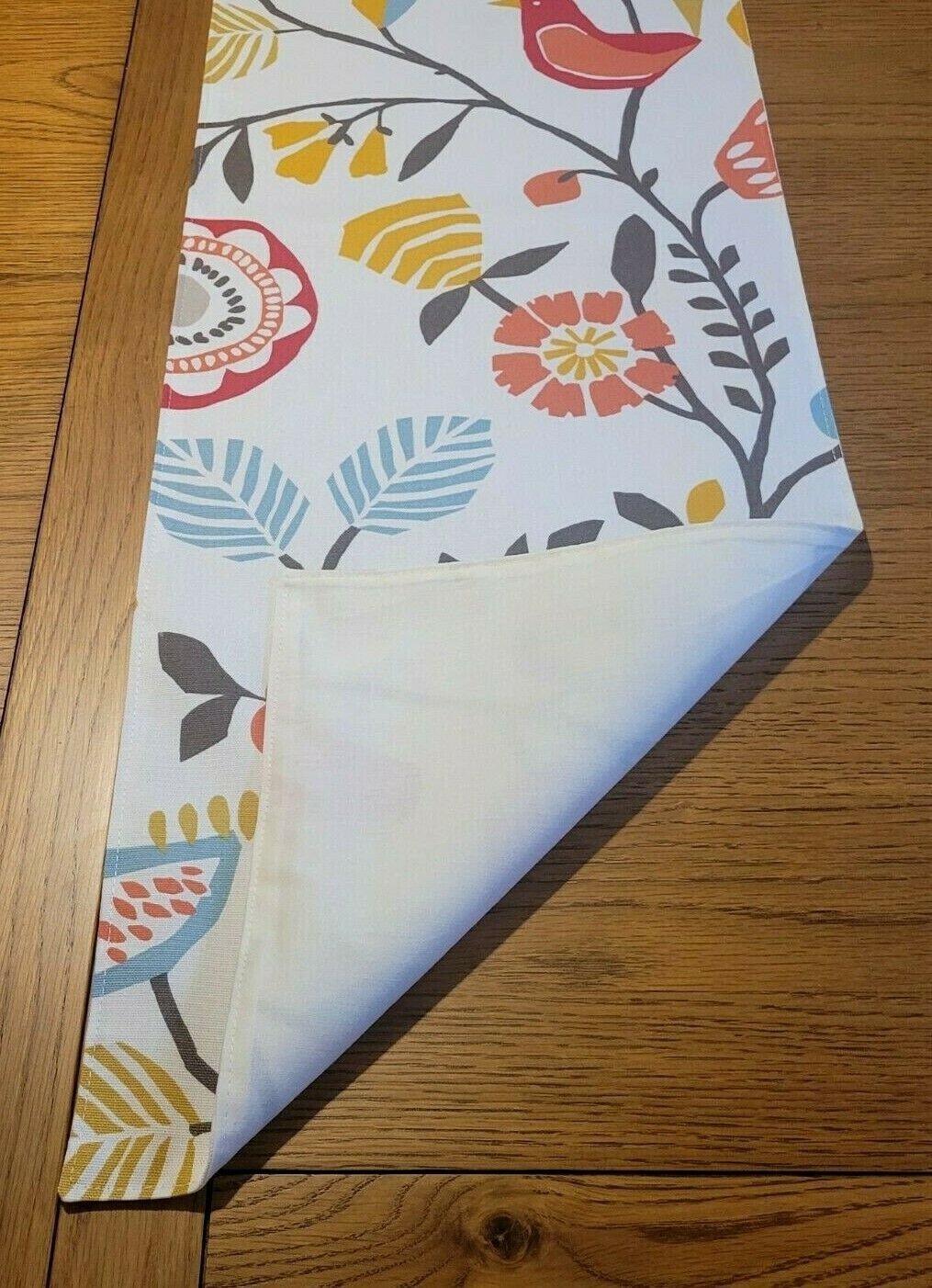 Table Runner Spice Orange Blue Folki Bird Floral Design 36" 48" 54" 60" 64" 72" 84" 96" 104" Handmade 100% Cotton - CushionCoverAndDecor