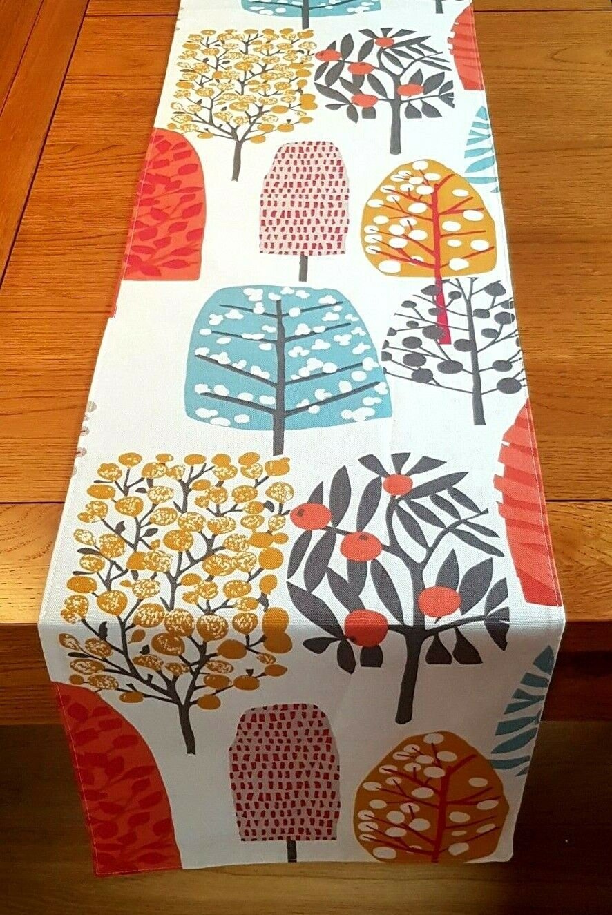 Table Runner Spice Orange Tree Blossom Design Clarke & Clarke 36" 48" 54" 60" 64" 72" 84" 96" 104" Handmade 100% Cotton - CushionCoverAndDecor