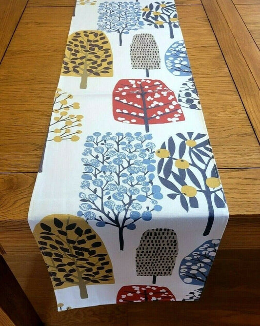 Table Runner Trad Indigo Cranberry Red Tree Blossom Design 36" 48" 54" 60" 64" 72" 84" 96" 104" Clarke & Clarke 100% Cotton Handmade - CushionCoverAndDecor