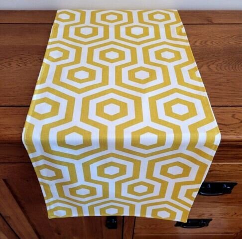 Table Runner Yellow Ochre Geometric Design , Geometric Table Runner 36" 48" 54" 60" 64" 72" 84" 96" 104" Handmade 100% Cotton - CushionCoverAndDecor