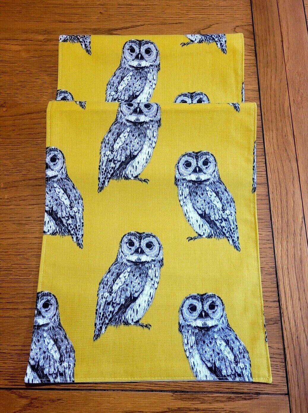 Table Runner Yellow Ochre Grey Owl Flint Birds Design 36" 48" 54" 60" 64" 72" 84" 96" 104" 100% Cotton Handmade - CushionCoverAndDecor