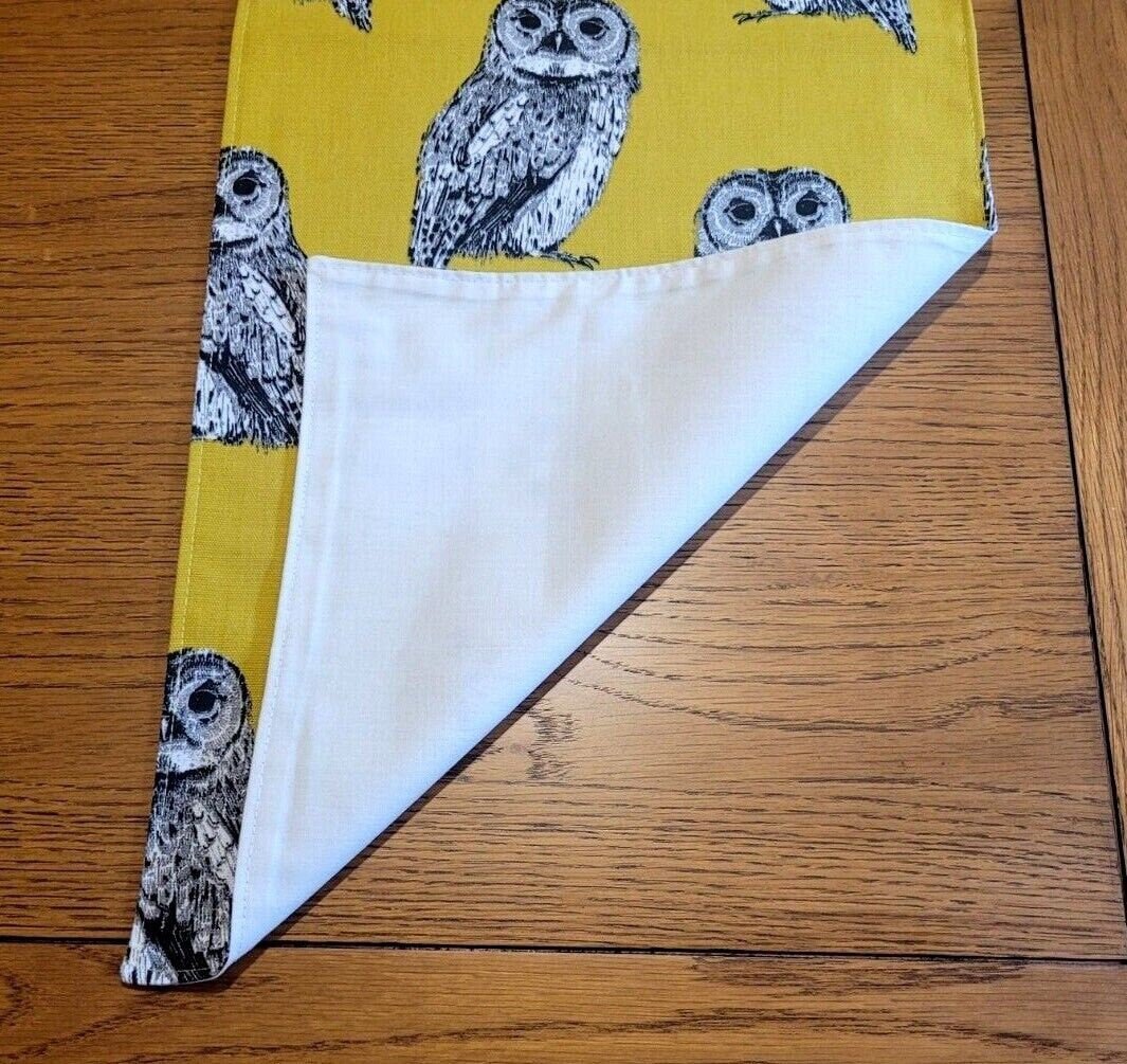 Table Runner Yellow Ochre Grey Owl Flint Birds Design 36" 48" 54" 60" 64" 72" 84" 96" 104" 100% Cotton Handmade - CushionCoverAndDecor