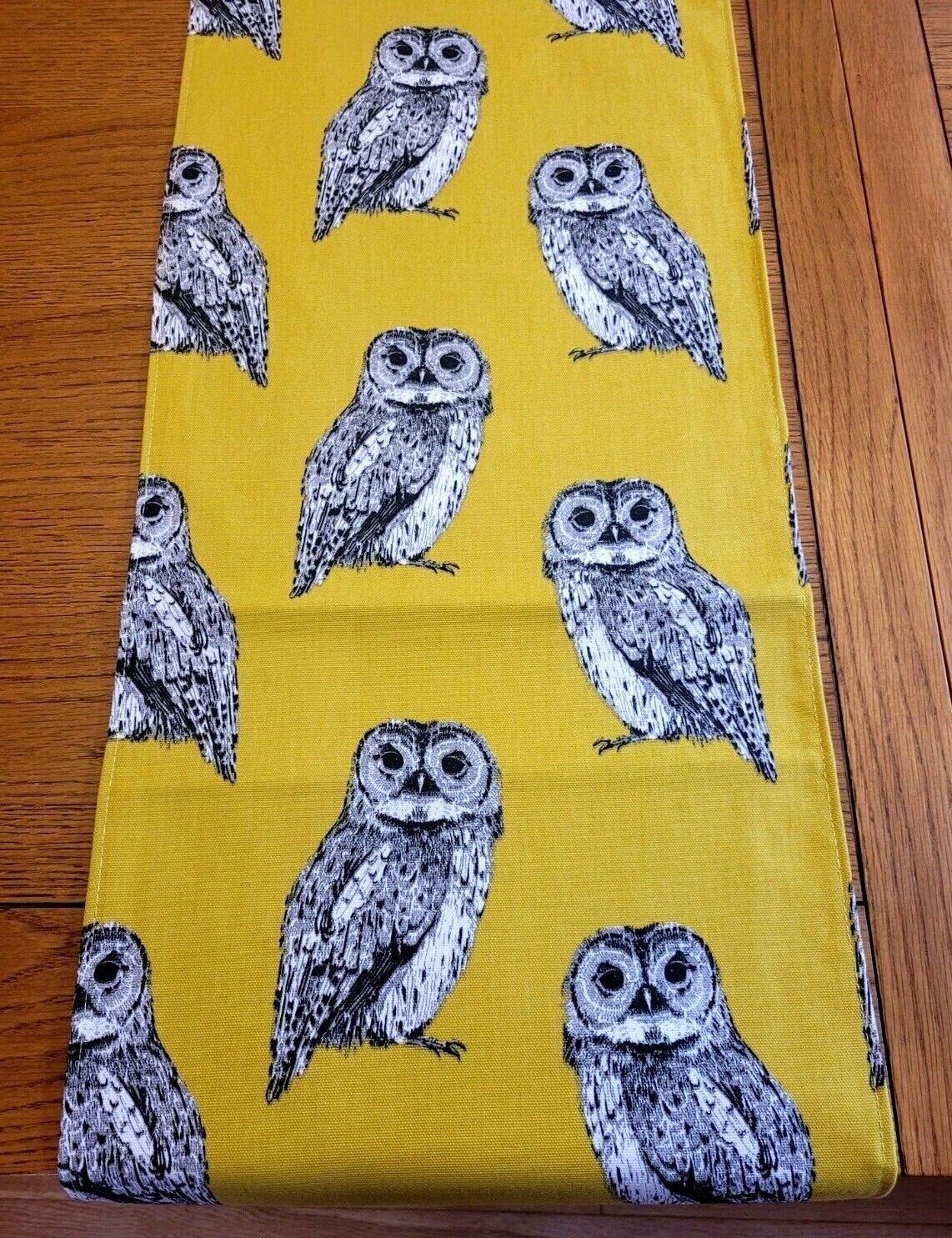 Table Runner Yellow Ochre Grey Owl Flint Birds Design 36" 48" 54" 60" 64" 72" 84" 96" 104" 100% Cotton Handmade - CushionCoverAndDecor