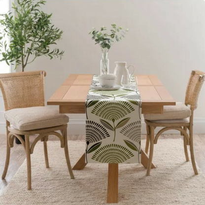 Tischläufer, limettengrün-grau, Löwenzahn-Design, 91 cm, 122 cm, 137 cm, 152 cm, 163 cm, 183 cm, 213 cm, 244 cm, 264 cm, Prestigious Textiles, 100 % Baumwolle, handgefertigt
