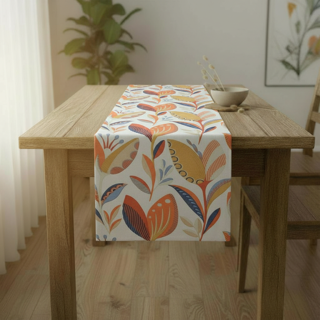 Fryetts Leon Burnt Orange Floral Table Runner