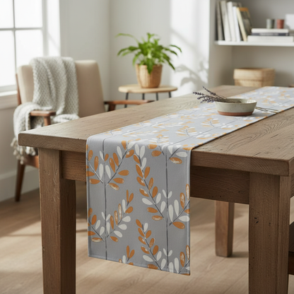 Tischläufer „Scandi Sprig“ in Mandarinenorange-Grau, grauer Tischläufer (UK-Größen: 48", 54", 60", 64", 72", 84", 96", 104"), handgefertigt aus 100 % Baumwolle