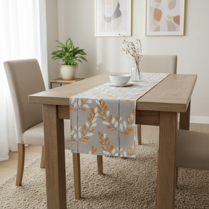 Tischläufer „Scandi Sprig“ in Mandarinenorange-Grau, grauer Tischläufer (UK-Größen: 48", 54", 60", 64", 72", 84", 96", 104"), handgefertigt aus 100 % Baumwolle