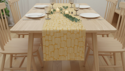 Tischläufer „Little Trees“ von MissPrint, gelbockerfarben, Größen: 36", 48", 54", 60", 64", 72", 84", 96", 104", handgefertigt aus 100 % Baumwolle