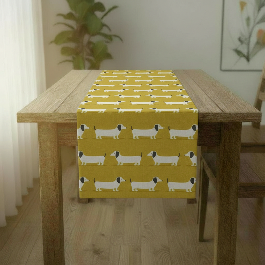 Runner da tavolo bassotto, runner da tavolo giallo zafferano ocra 36" 48" 54" 60" 64" 72" 84" 96" 104" fatto a mano