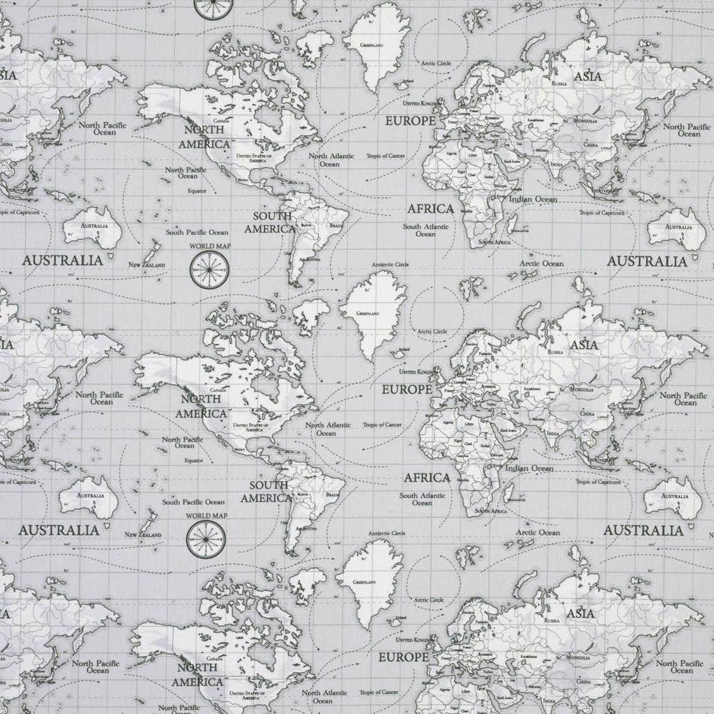 Tablecloth Grey World Atlas Map Design 100% Cotton Handmade - CushionCoverAndDecor