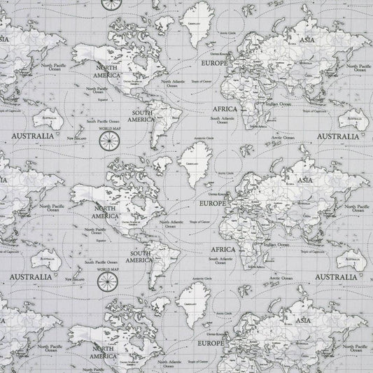 Tablecloth Grey World Atlas Map Design 100% Cotton Handmade - CushionCoverAndDecor