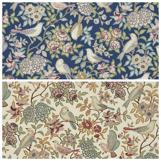 Tablecloth ,Napkins Heritage Floral Bird Fern Cream , Blue Midnight Design Handmade 100% Cotton - CushionCoverAndDecor