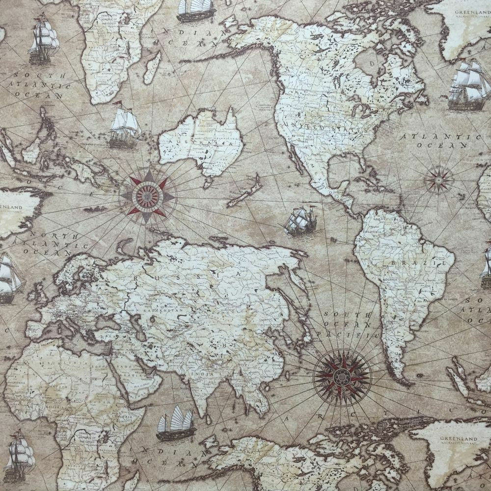 Tablecloth, Napkins Vintage World Map , Atlas Globe Cotton Rich Linen Fabric Design , Tablecloth UK - CushionCoverAndDecor