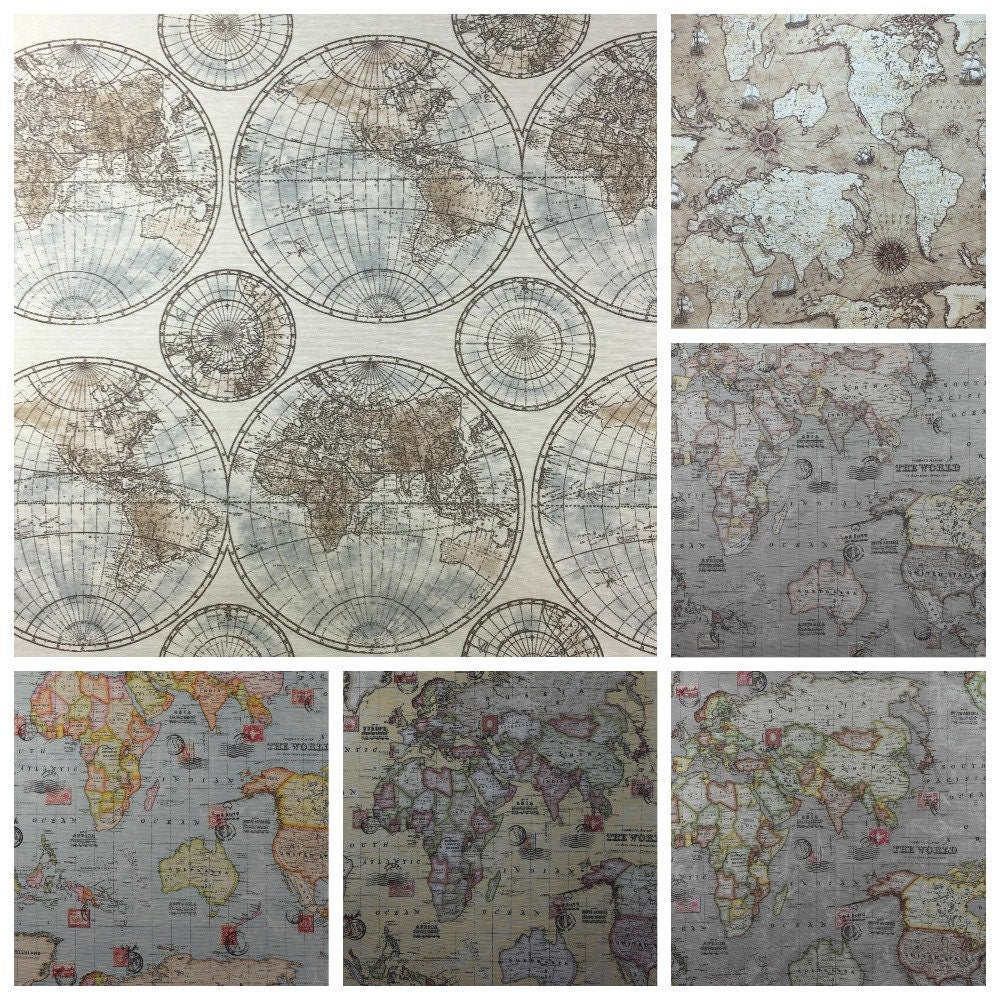 Tablecloth, Napkins Vintage World Map , Atlas Globe Cotton Rich Linen Fabric Design , Tablecloth UK - CushionCoverAndDecor