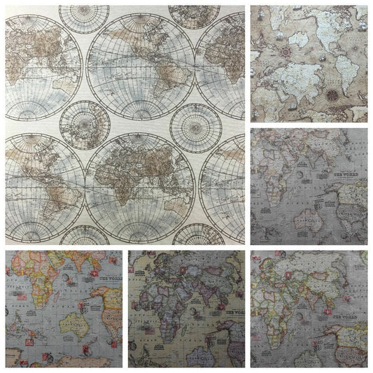 Tablecloth, Napkins Vintage World Map , Atlas Globe Cotton Rich Linen Fabric Design , Tablecloth UK - CushionCoverAndDecor
