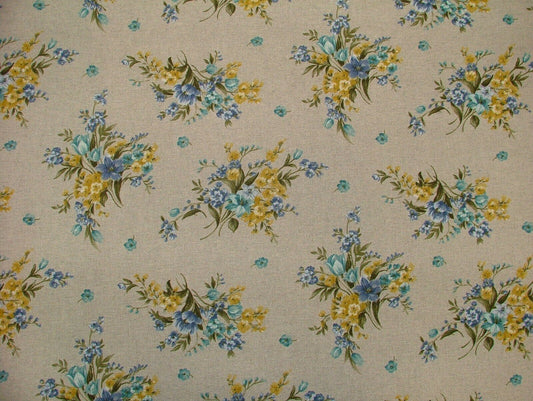 Tablecloth Ochre Blue Floral Cotton Rich Linen Look Fabric Design , Tablecloth UK - CushionCoverAndDecor