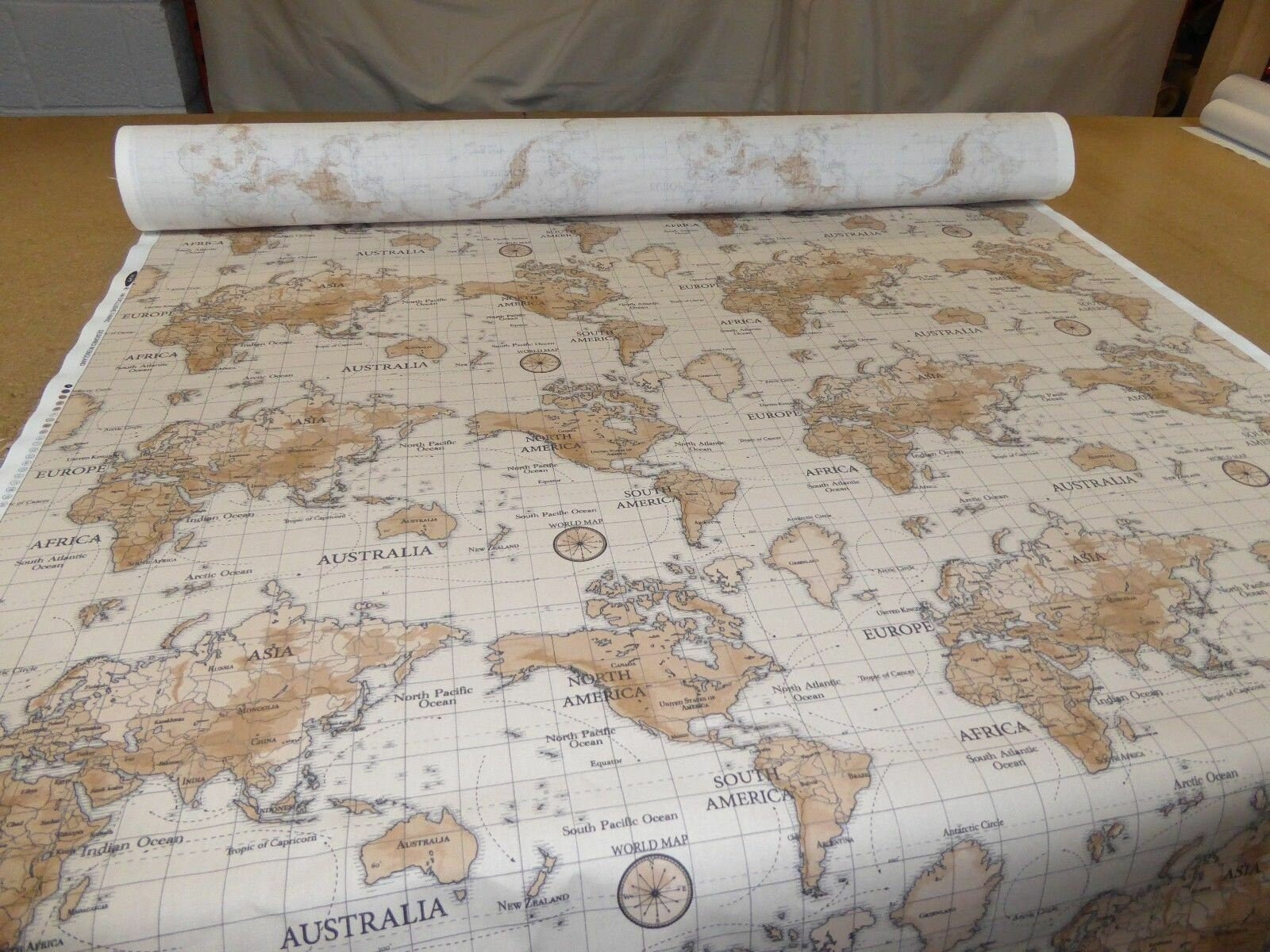 Tablecloth World Atlas Map Beige Brown Design 100% Cotton Handmade - CushionCoverAndDecor