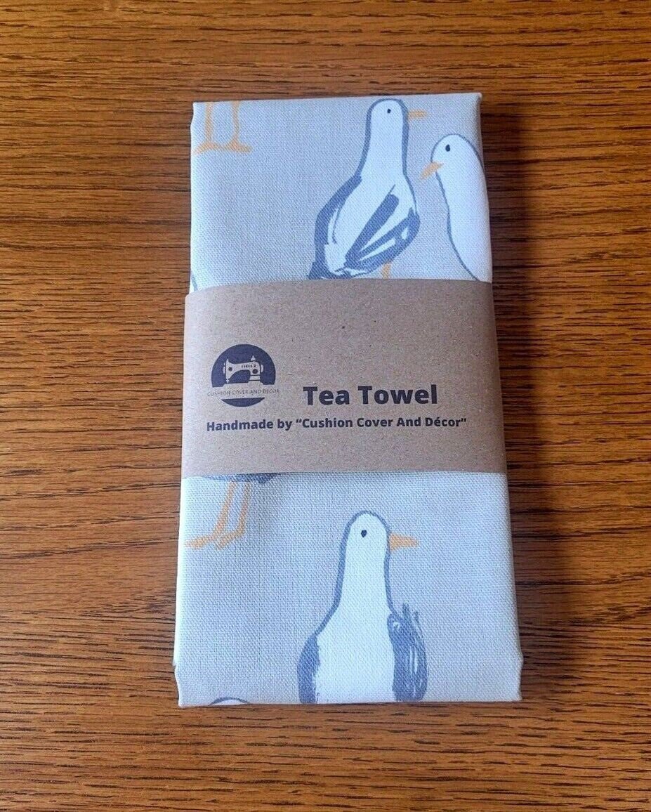 Tea Towel Seagull Laridae ,Nautical Marine Seaside Blue , Beige , White Design - CushionCoverAndDecor