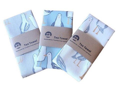 Tea Towel Seagull Laridae ,Nautical Marine Seaside Blue , Beige , White Design - CushionCoverAndDecor