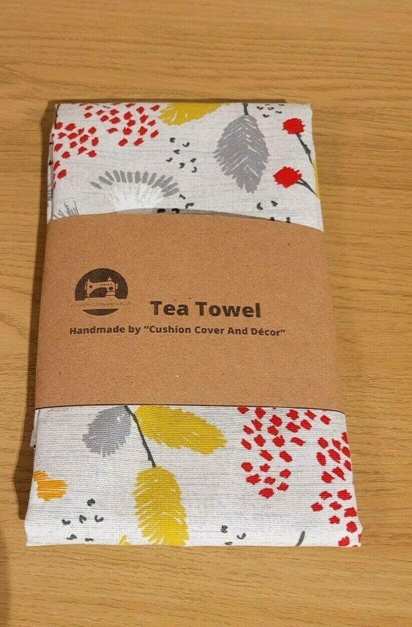 Tea Towels , Kitchen Towels Ashley Wilde Scandi Trail Grey Red Yellow Floral Design - CushionCoverAndDecor