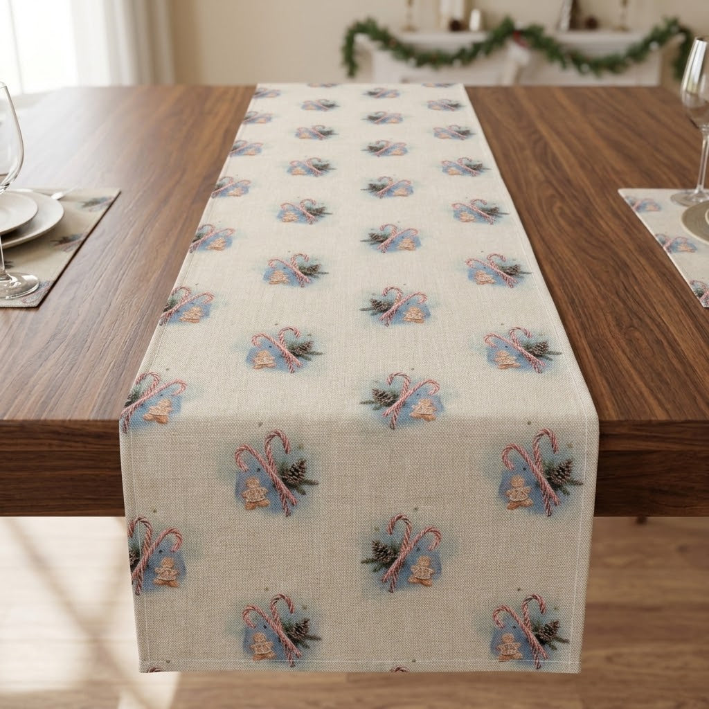 Festive Candy & Gingerbread Man Christmas Table Runner