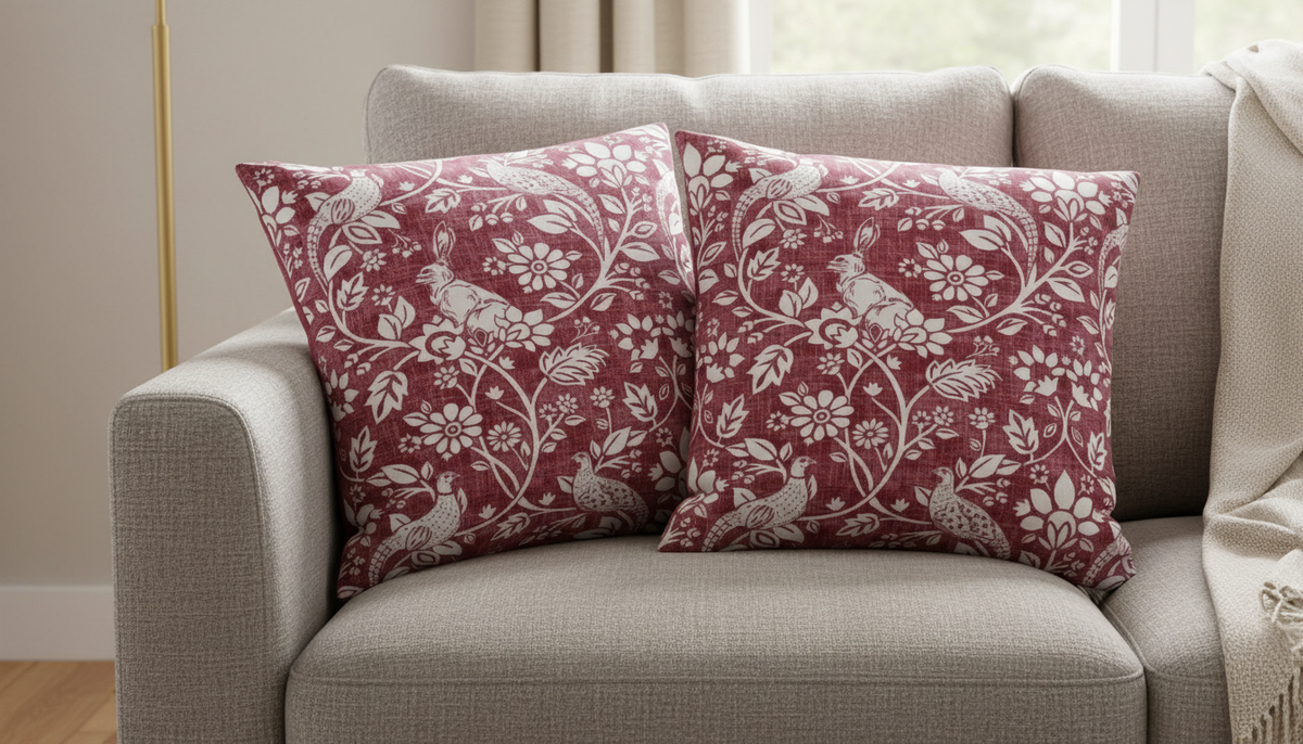 Heathland Rouge Floral Wildlife Hares Game Cushion Cover