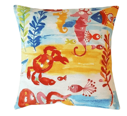 Under The Sea Cushion Cover , Blue Orange Pillow Cover , Kids Cushion , Decorative Cushion , Throw Pillow Cover UK - CushionCoverAndDecor