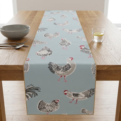 Runner da tavolo con motivo gallo, gallina e pollo, runner da tavolo con motivo uovo d'anatra blu, runner da tavolo pasquale 36" 48" 54" 60" 64" 72" 84" 96" 104"
