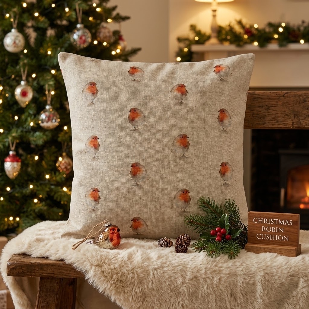 Festive Christmas Robin Cushion Cover