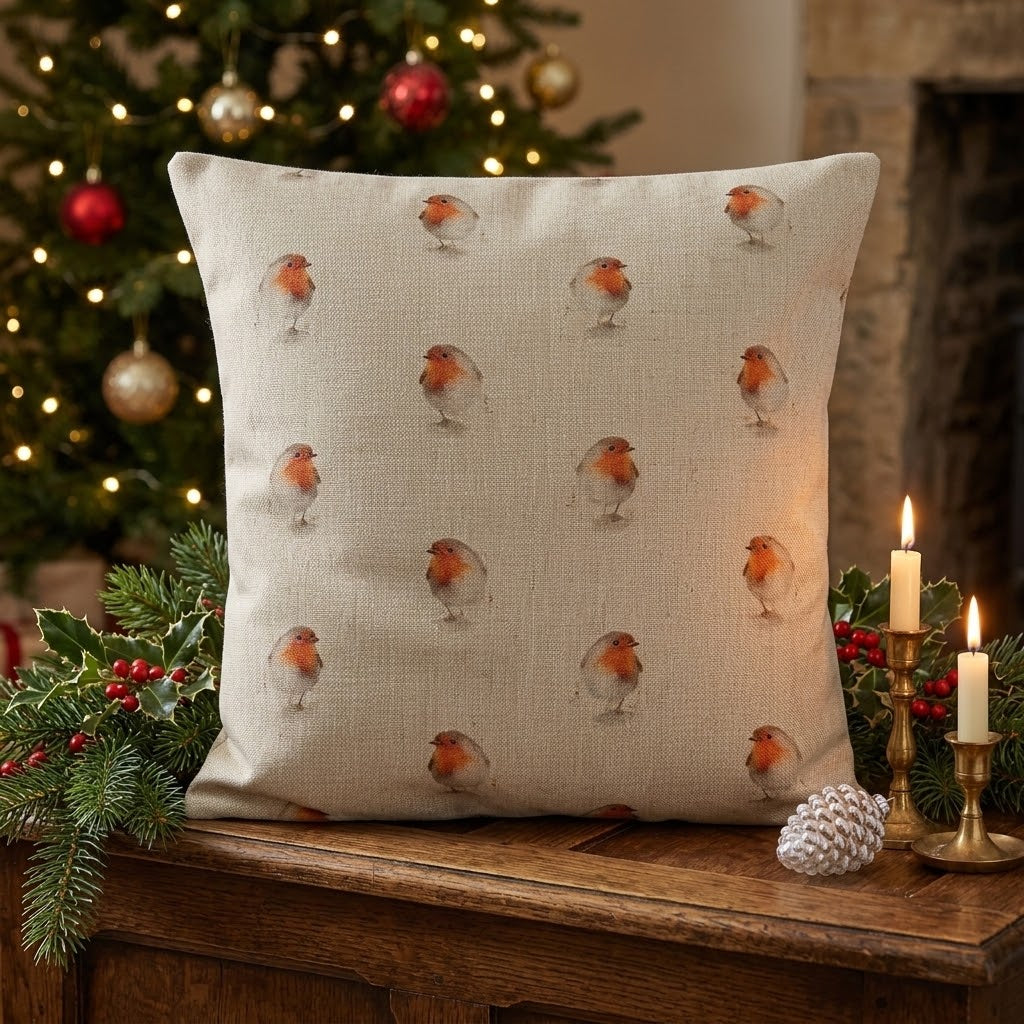 Festive Christmas Robin Cushion Cover