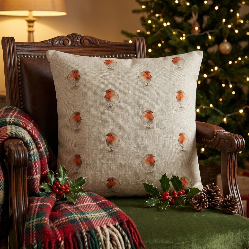 Festive Christmas Robin Cushion Cover