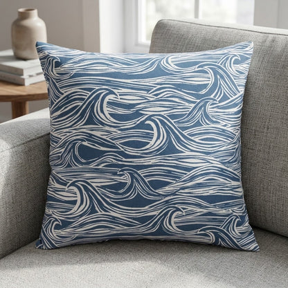 Ocean Waves Surf Navy Blue Cushion Cover – Coastal Nautical Design