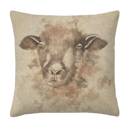 Serenity Sheep Watercolor Natural Cushion Cover