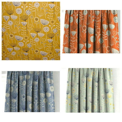 Window Valance Curtain Fryetts Bergen Yellow Orange Blue Scandinavian Floral Design Handmade 100% Cotton - CushionCoverAndDecor