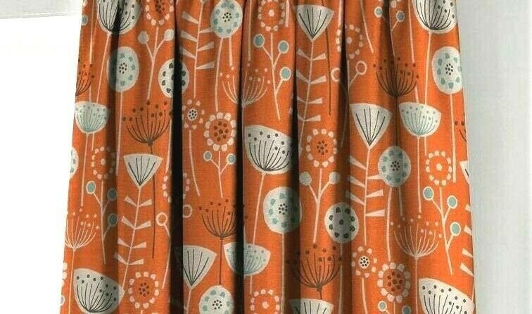 Window Valance Curtain Fryetts Bergen Yellow Orange Blue Scandinavian Floral Design Handmade 100% Cotton - CushionCoverAndDecor