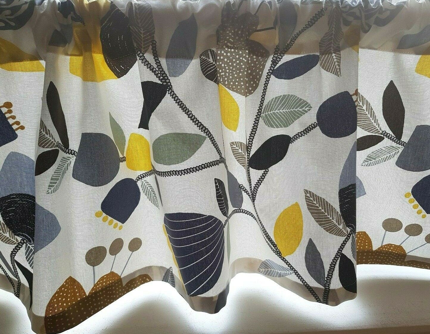 Window Valance Curtain ILiv Ochre Blue Red Green Pomegranate Trail Design Handmade 100% Cotton - CushionCoverAndDecor