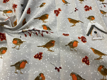 Winter Robin Christmas Tablecloth , Grey Robin Table Cover , Christmas Robin Grey Tablecloth , Tablecloth UK - CushionCoverAndDecor