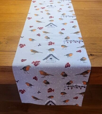 Winter Robin Table Runner , Christmas Robin Napkins 36" 48" 54" 60" 64" 72" 84" 96" 104" - CushionCoverAndDecor