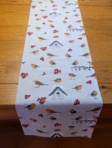 Winter Robin Table Runner , Christmas Robin Napkins 36" 48" 54" 60" 64" 72" 84" 96" 104" - CushionCoverAndDecor