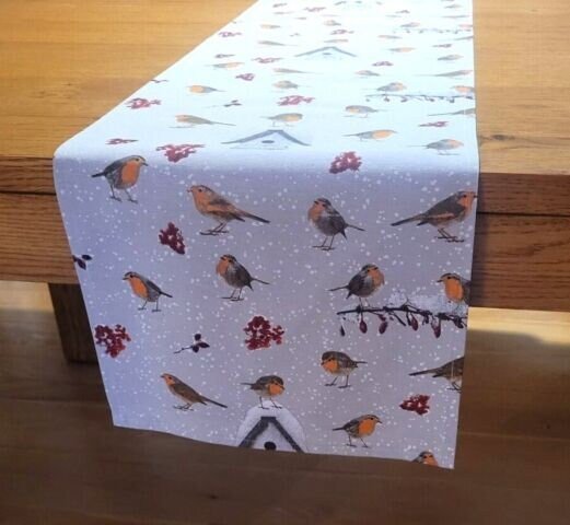 Winter Robin Table Runner , Christmas Robin Napkins 36" 48" 54" 60" 64" 72" 84" 96" 104" - CushionCoverAndDecor