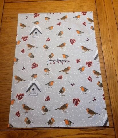 Winter Robin Tea Towel , Robin Grey Tea Towel - CushionCoverAndDecor