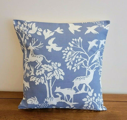 Woodland Cushion Cover , Vilda Chambray Blue Wilderness Pillow cover 10" 12" 14" 16" 17" 18" 20" 22" 24" 26" 100% Cotton Handmade - CushionCoverAndDecor