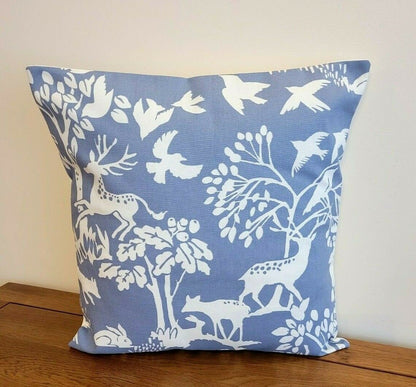 Woodland Cushion Cover , Vilda Chambray Blue Wilderness Pillow cover 10" 12" 14" 16" 17" 18" 20" 22" 24" 26" 100% Cotton Handmade - CushionCoverAndDecor