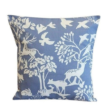 Woodland Cushion Cover , Vilda Chambray Blue Wilderness Pillow cover 10" 12" 14" 16" 17" 18" 20" 22" 24" 26" 100% Cotton Handmade - CushionCoverAndDecor