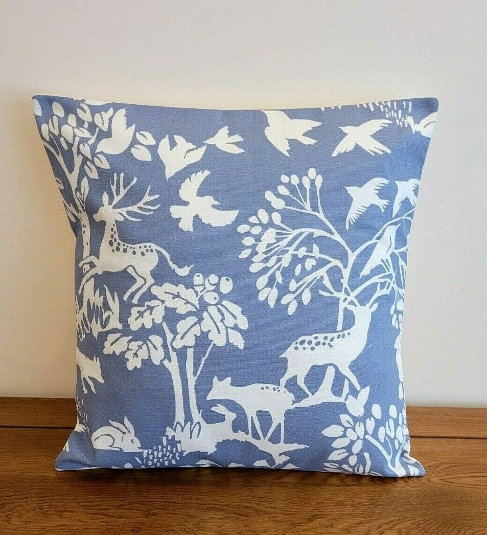 Woodland Cushion Cover , Vilda Chambray Blue Wilderness Pillow cover 10" 12" 14" 16" 17" 18" 20" 22" 24" 26" 100% Cotton Handmade - CushionCoverAndDecor