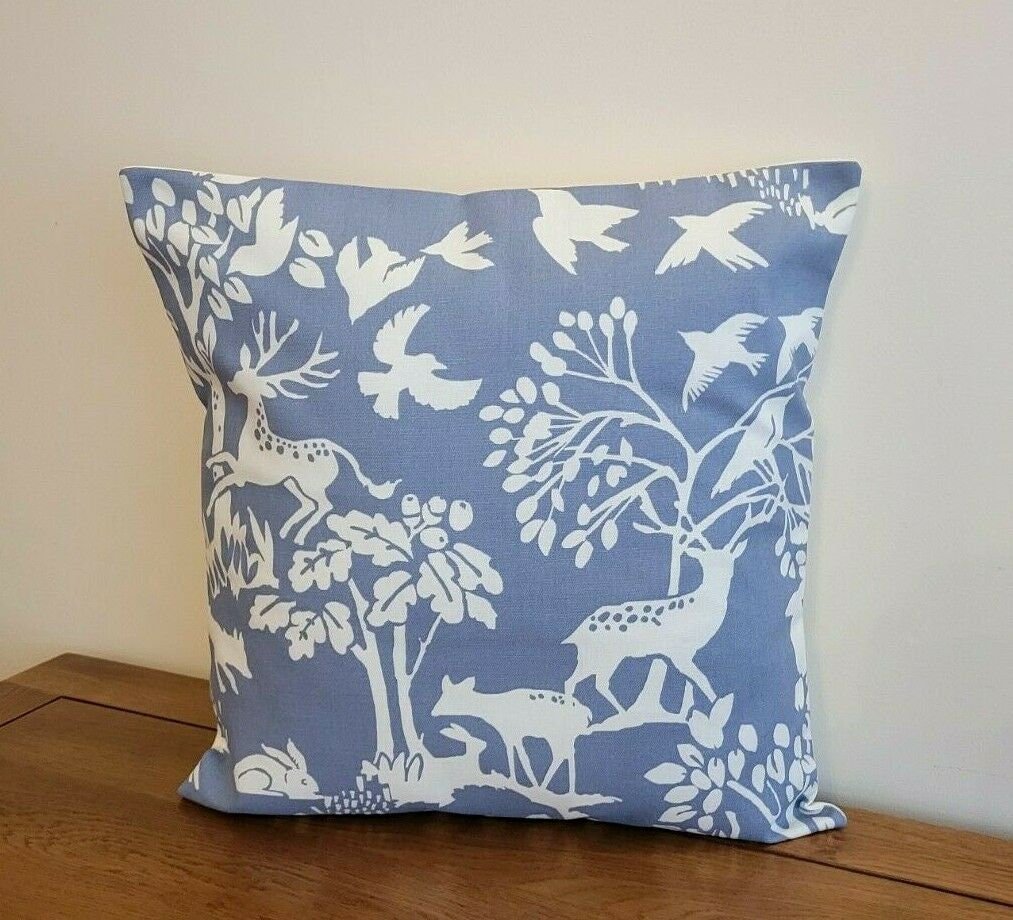 Woodland Cushion Cover , Vilda Chambray Blue Wilderness Pillow cover 10" 12" 14" 16" 17" 18" 20" 22" 24" 26" 100% Cotton Handmade - CushionCoverAndDecor