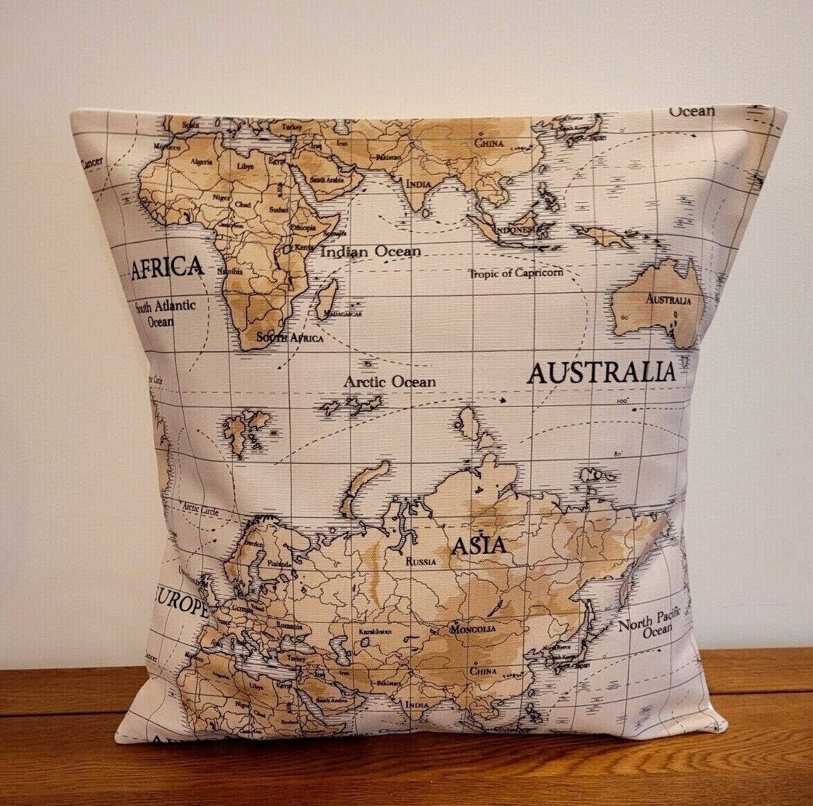 World Maps Cushion Cover , Atlas Beige Brown Pillow Cover , Cushion Cover UK 10" 12" 14" 16" 17" 18" 20" 22" 24" 26" 100% Cotton Handmade - CushionCoverAndDecor