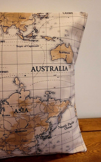 World Maps Cushion Cover , Atlas Beige Brown Pillow Cover , Cushion Cover UK 10" 12" 14" 16" 17" 18" 20" 22" 24" 26" 100% Cotton Handmade - CushionCoverAndDecor